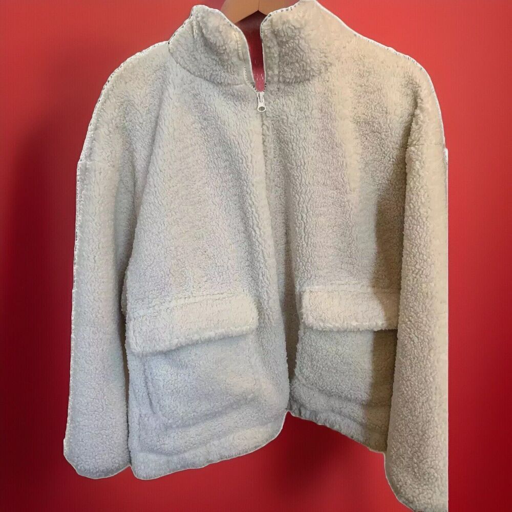 Women’s Oversized TEDDY Sherpa Jacket Pockets Cream